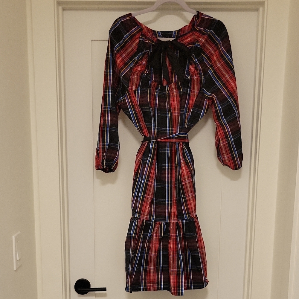 Draper James Red and Blue Plaid Midi Dress